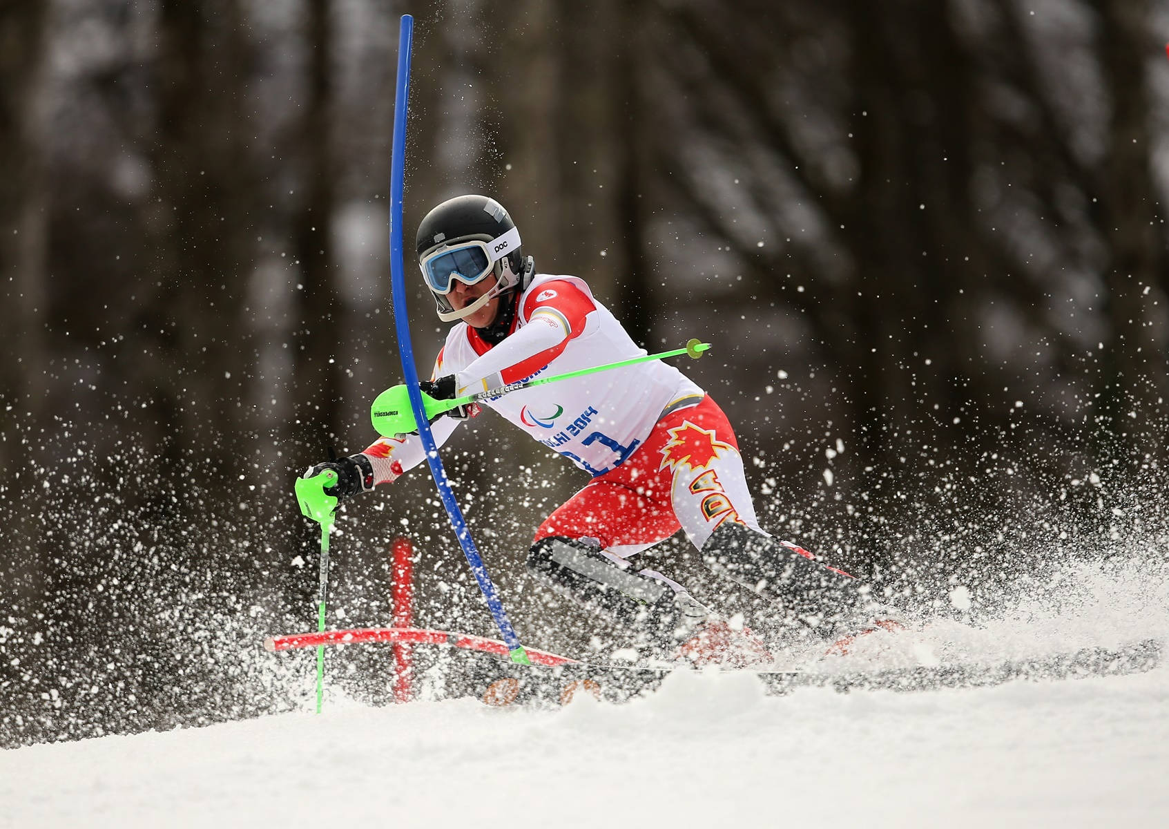 Alpine Skiing Champion - Mac Marcoux In Action Background