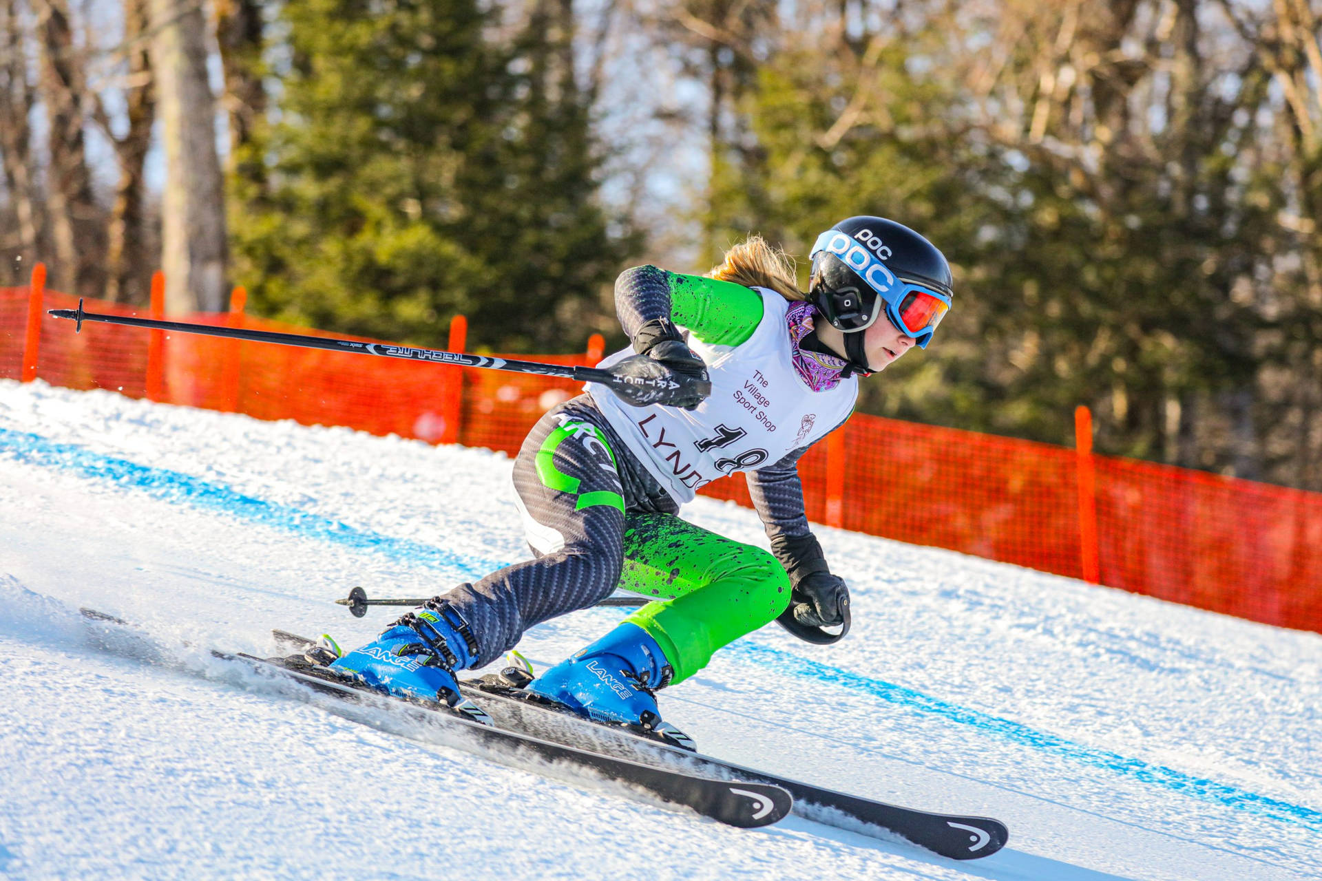 Alpine Skiing Green Suit Background