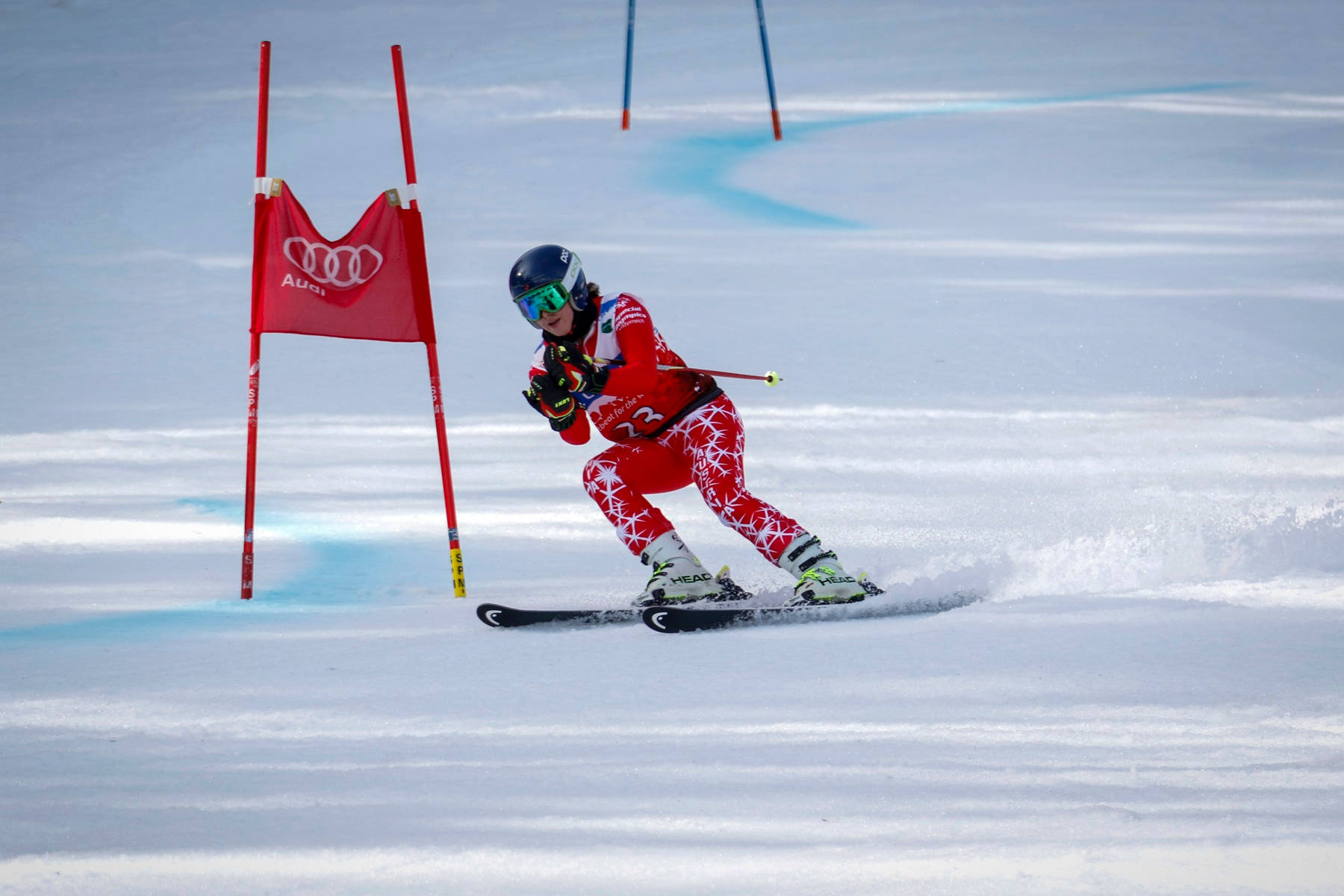 Alpine Skiing Red Suit Cornering Background