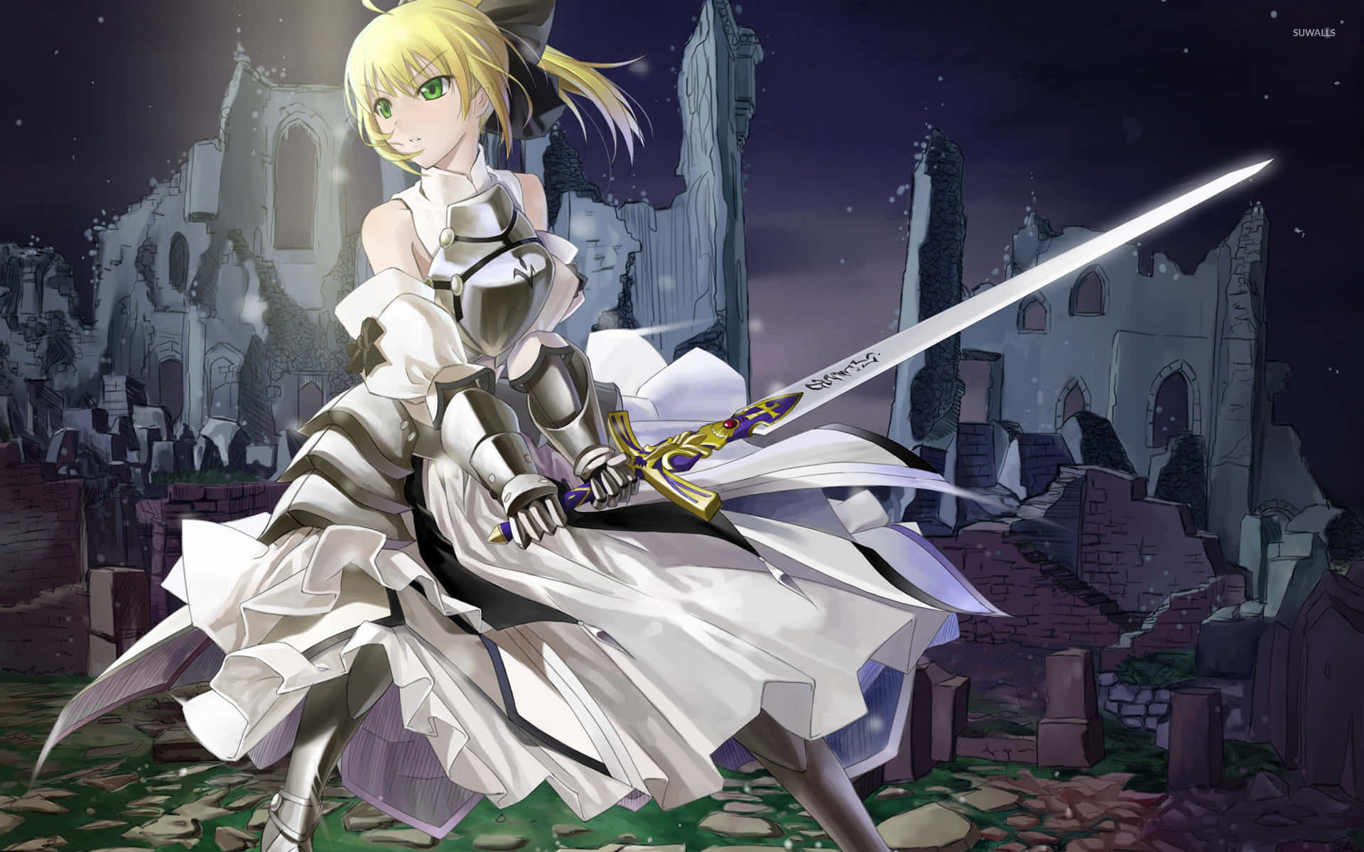 Alter Saber Fate Stay Night Brandishing Sword Background