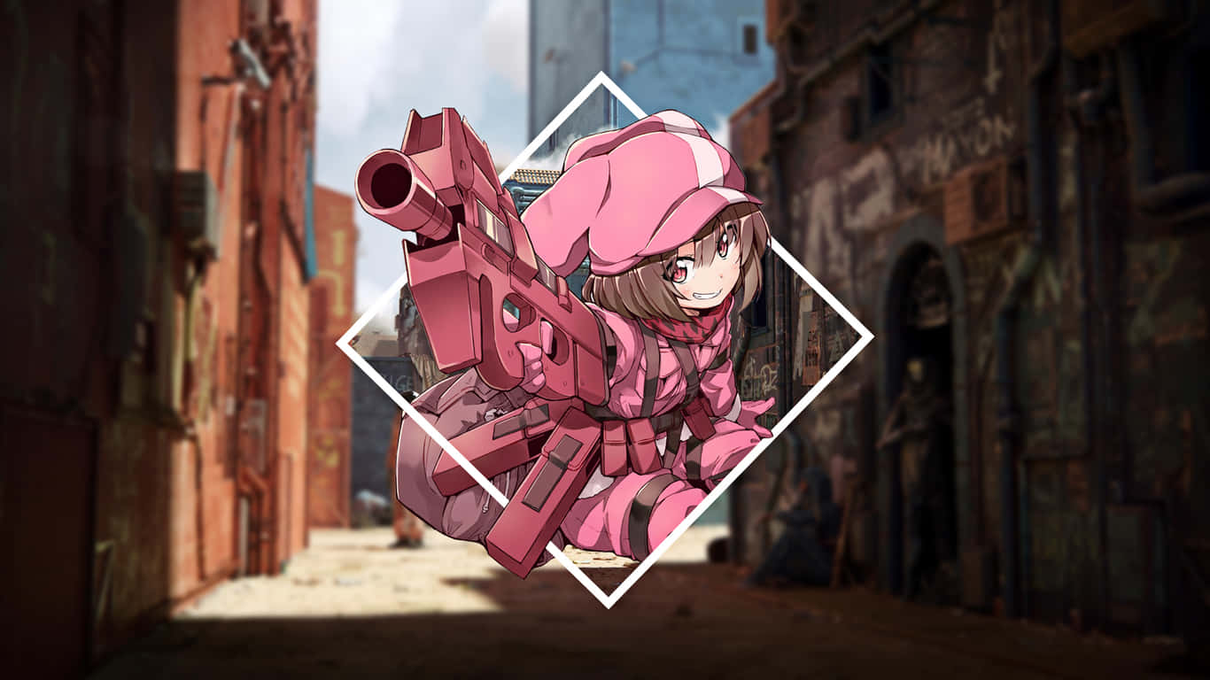 Alternative Art Pink Girl Holding Gun