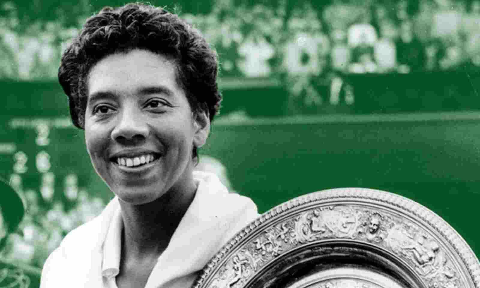 Althea Gibson Holding Her Grand Slam Trophies Background