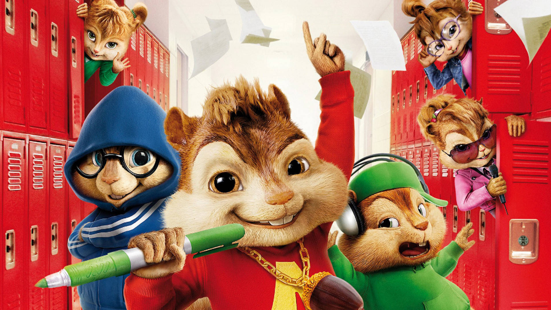 Alvin And The Chipmunks Red Lockers Background