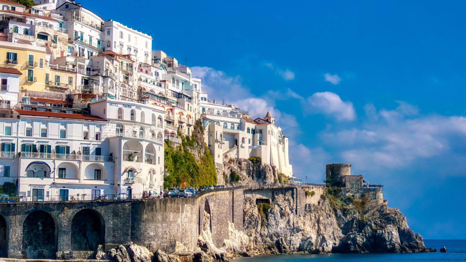 Amalfi Coast Cliff Road Long Shot Background