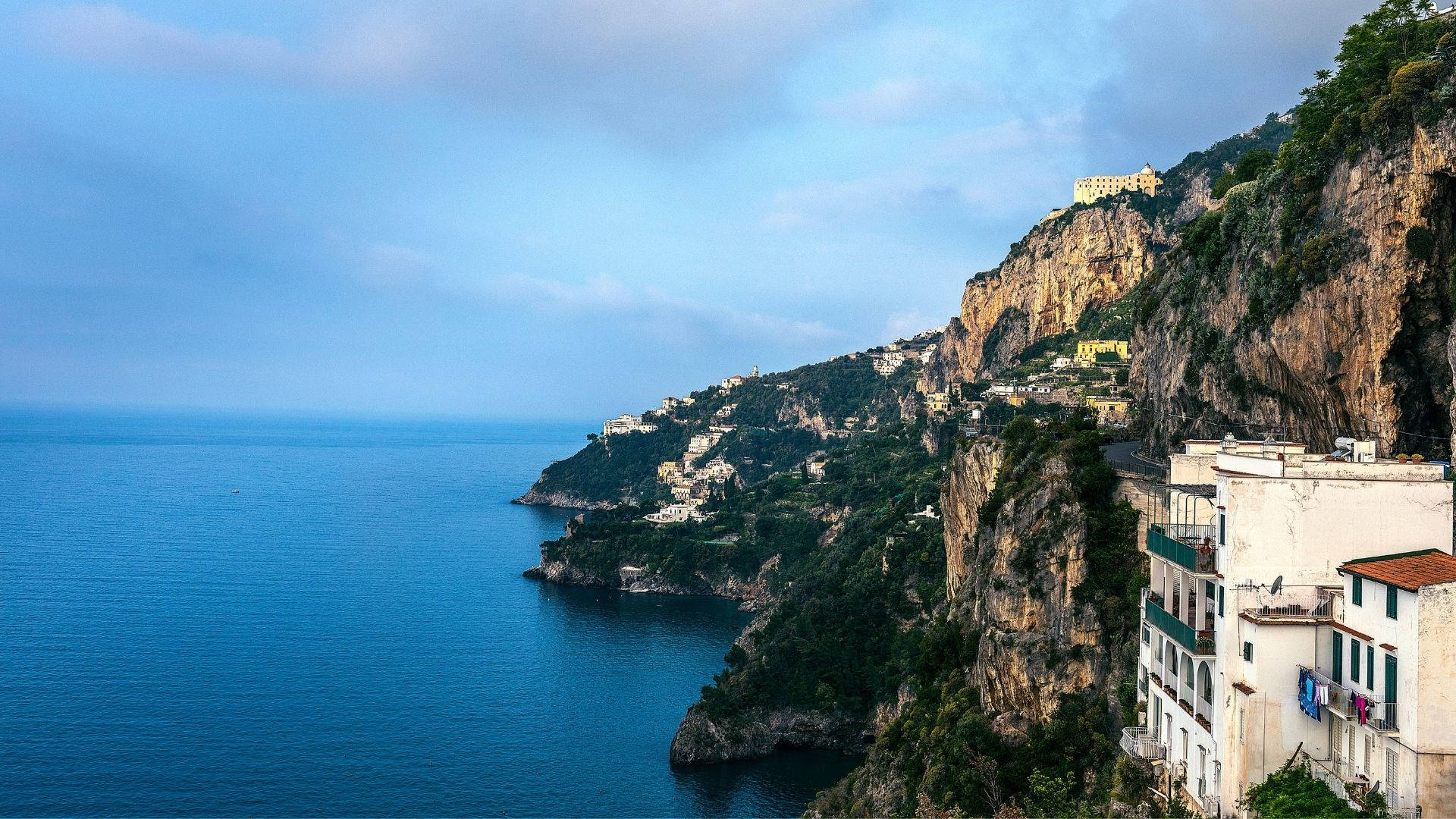 Amalfi Coast Mountain And Ocean Background