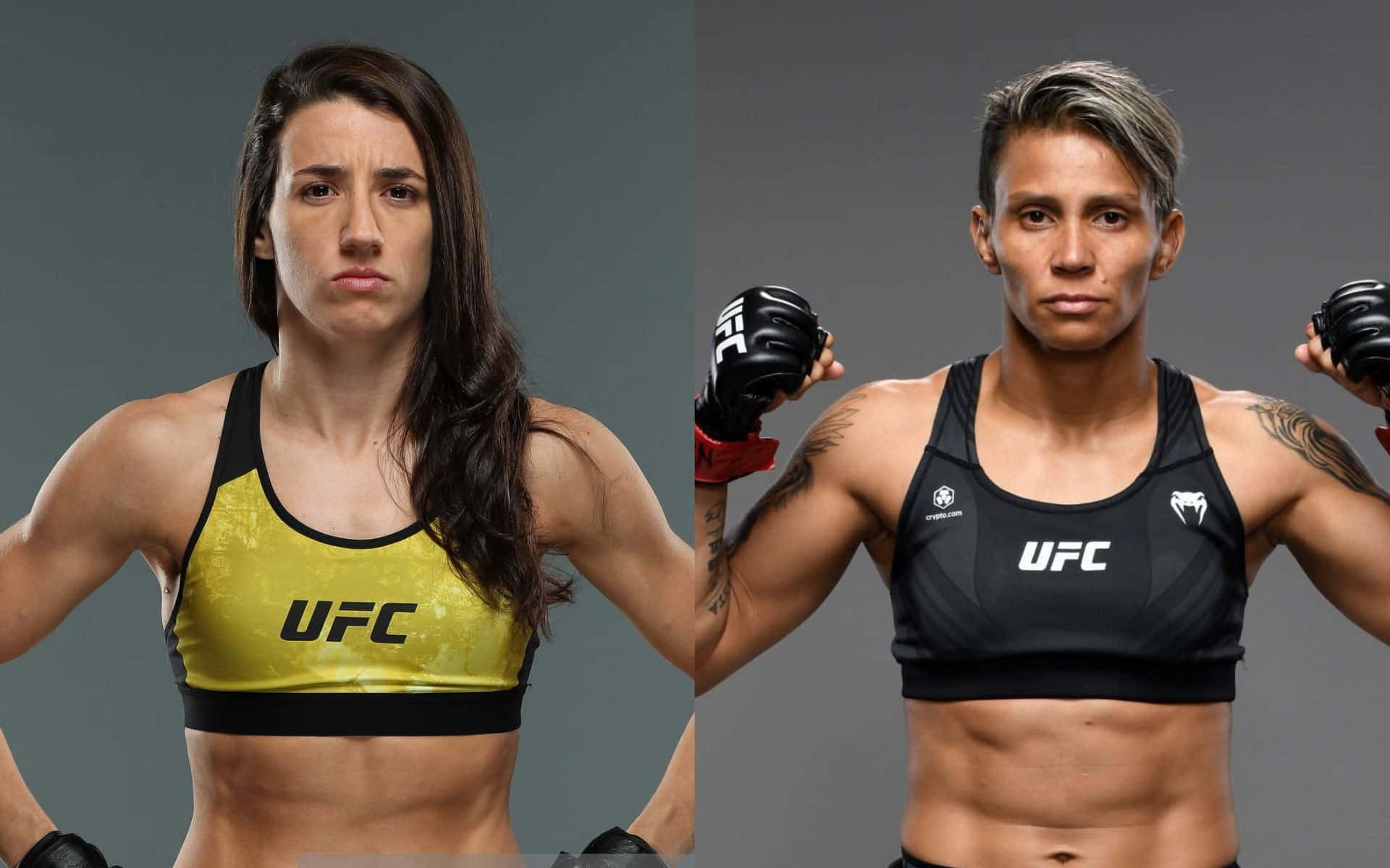 Amanda Lemos In Action During A High-intensity Mma Fight. Background