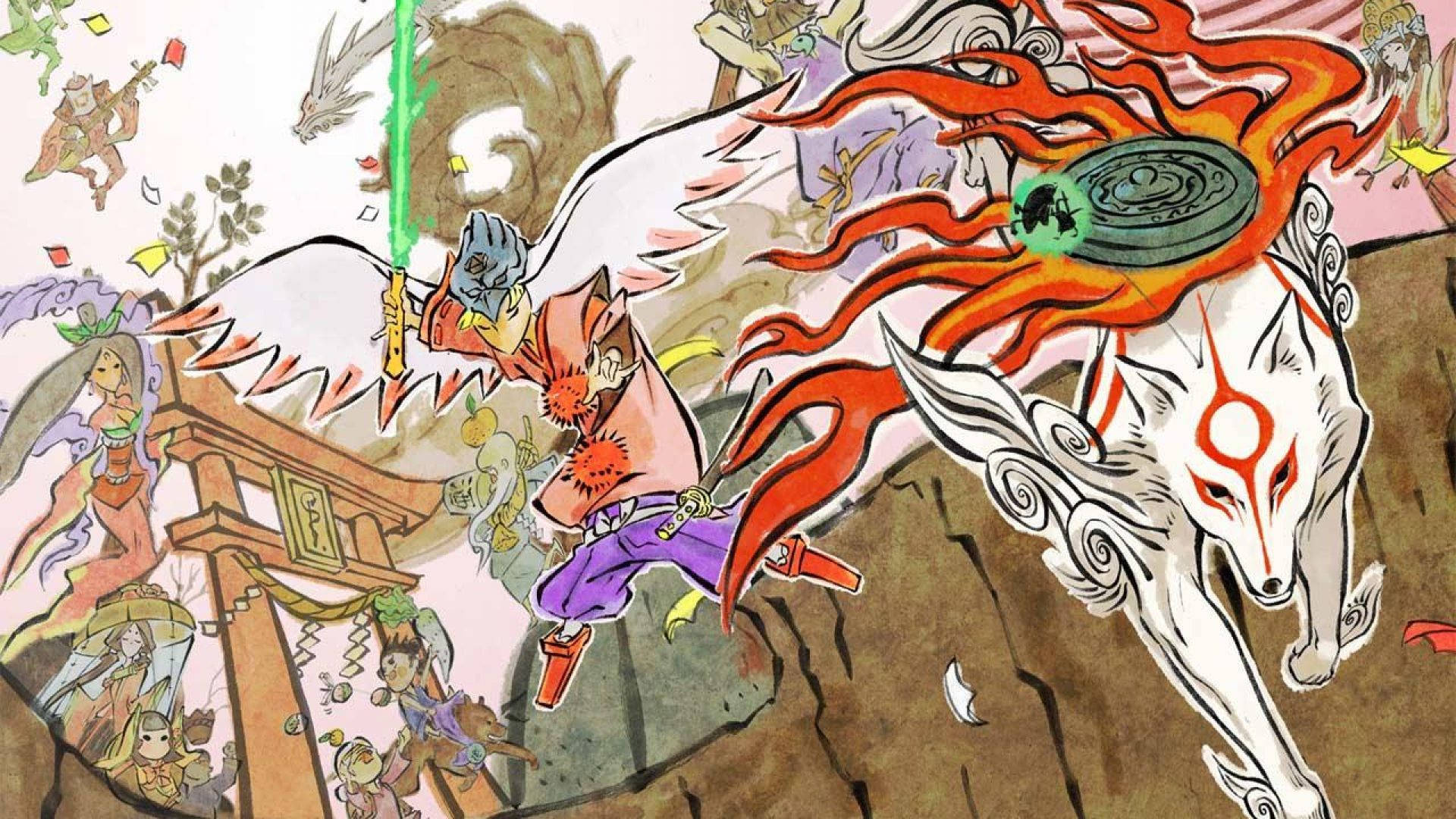 Amaterasu Okami And Tengu Background