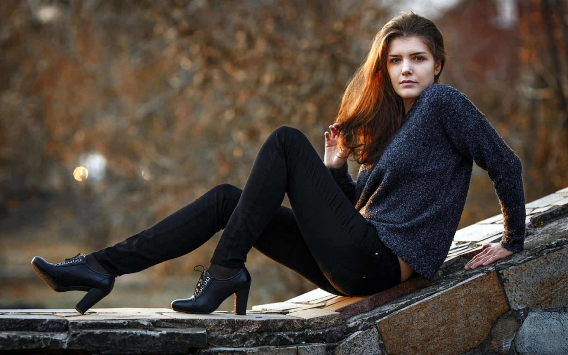 Amateur Model Against Stone Wall