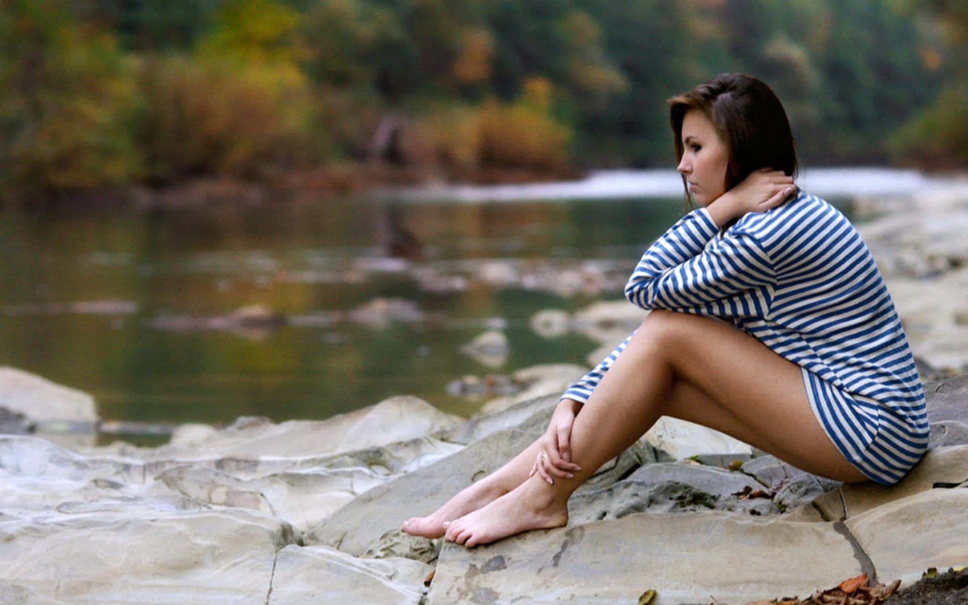 Amateur Model By The River Background