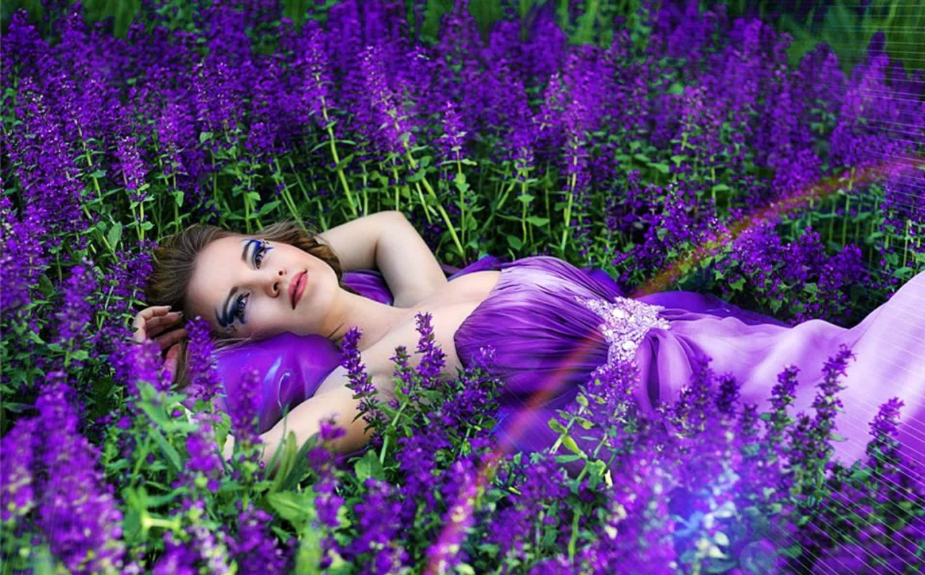 Amateur Model In Lavender Field Background