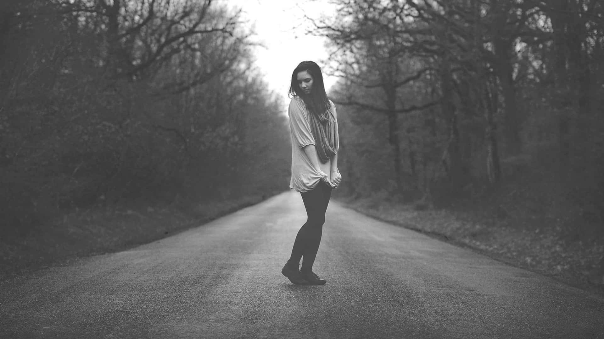 Amateur Model In Middle Of Road Background