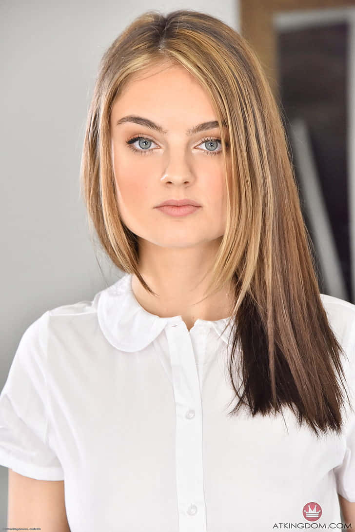 Amateur Model In White Collared Top Background