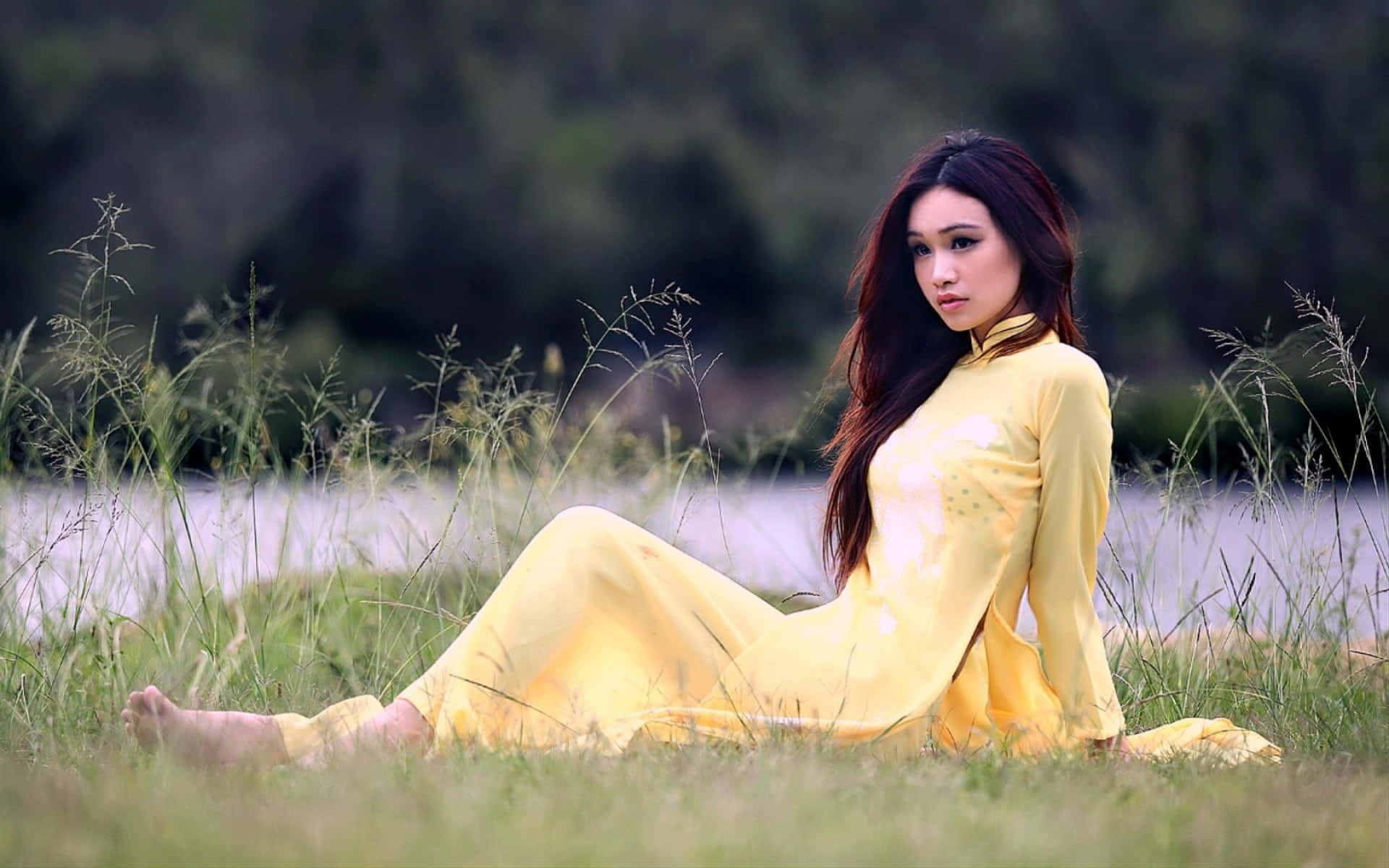 Amateur Model In Yellow Dress Background