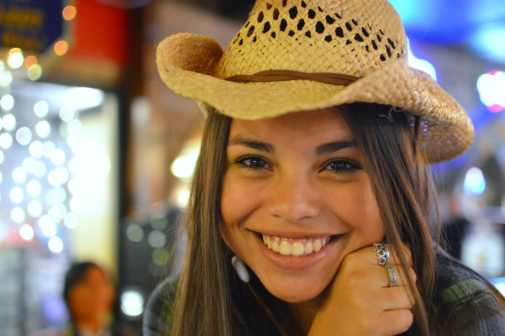 Amateur Model Posing With Cowboy Hat Background