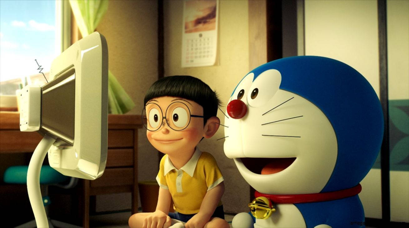 Amazed Doraemon And Nobita Background