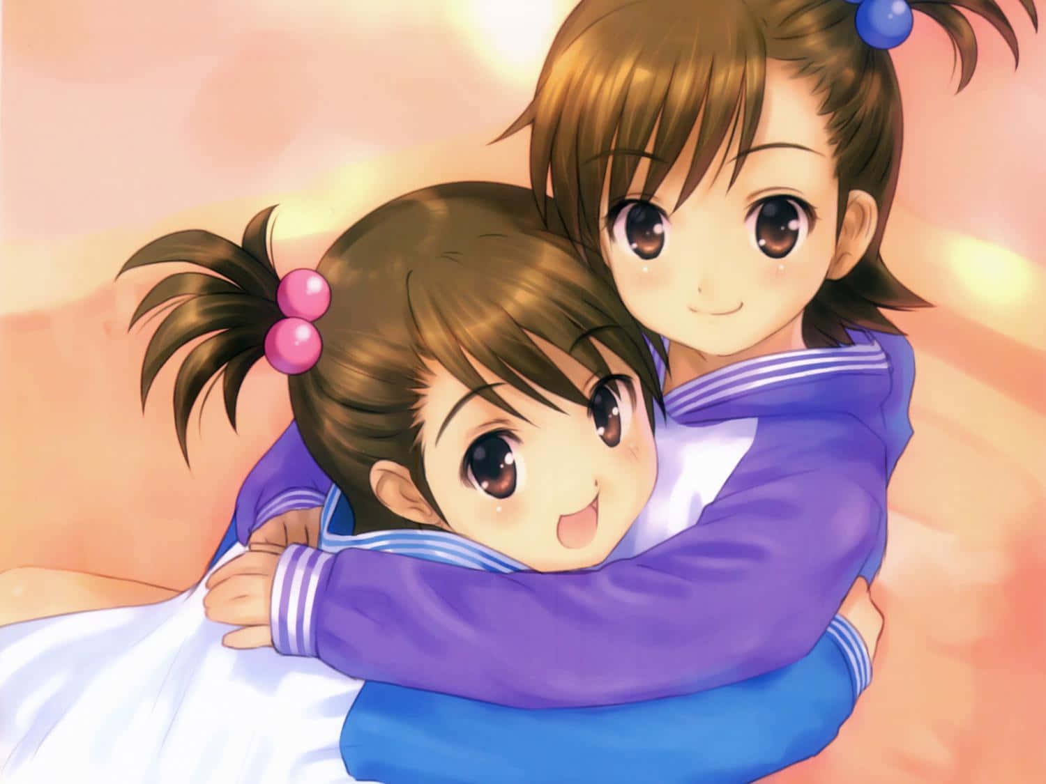 Amazing Anime Digital Artwork Of Cute Sisters Background