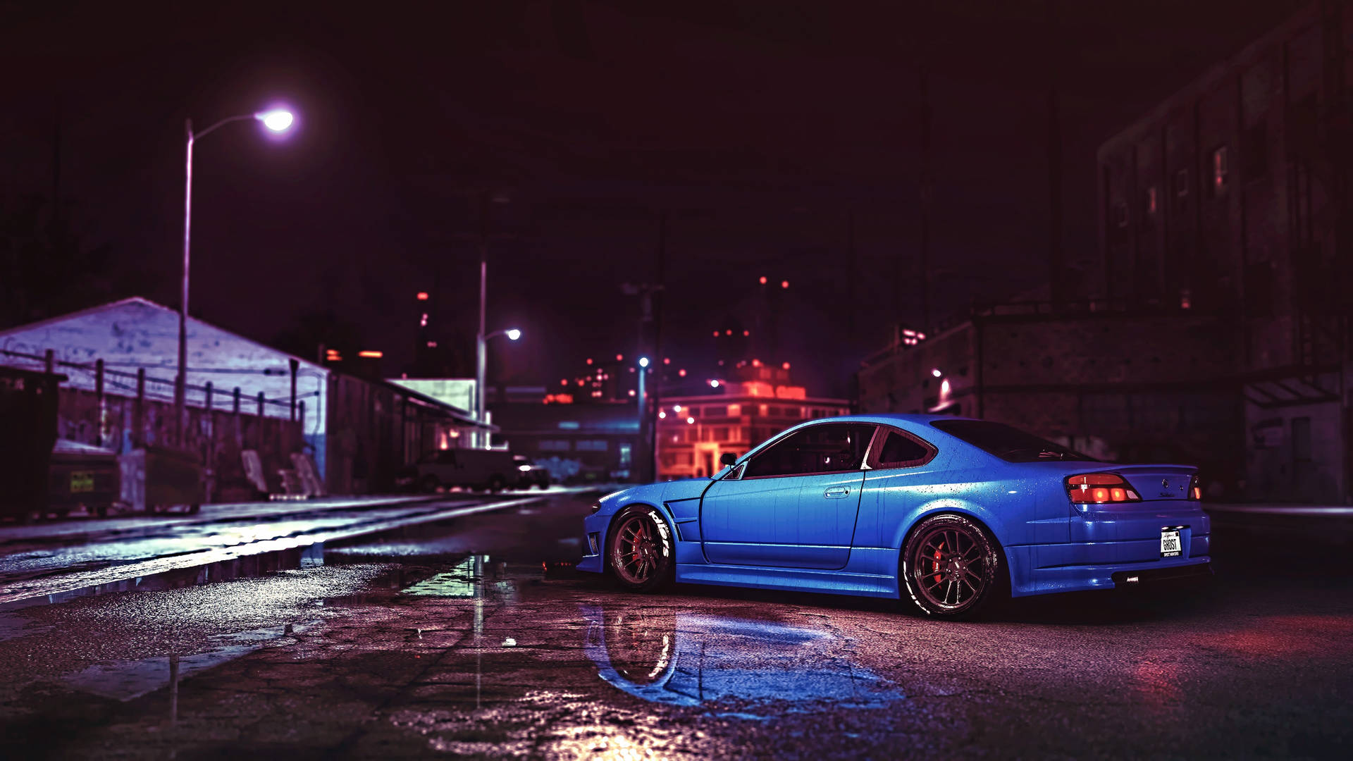 Amazing Blue Jdm Car Glowing Under The Night Sky Background