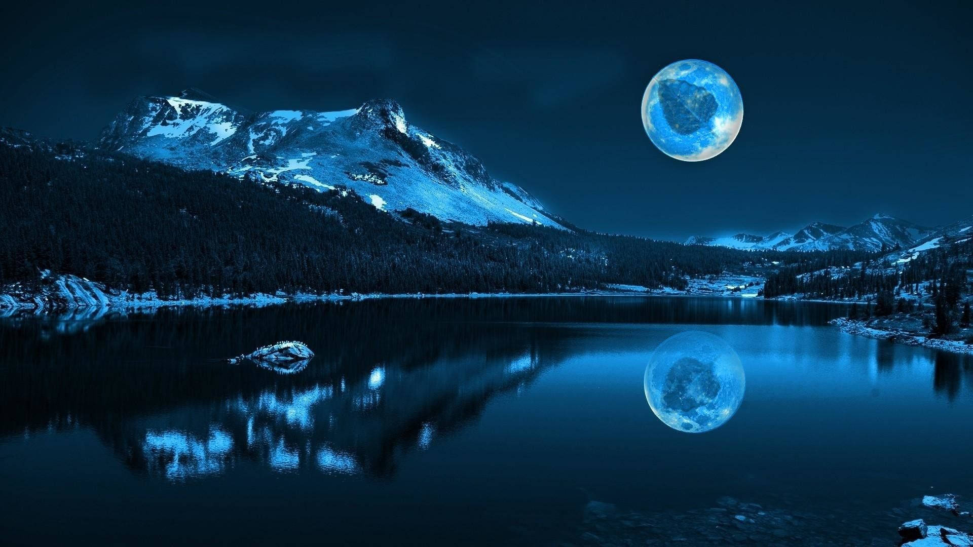 Amazing Blue Moon With Leaf Background