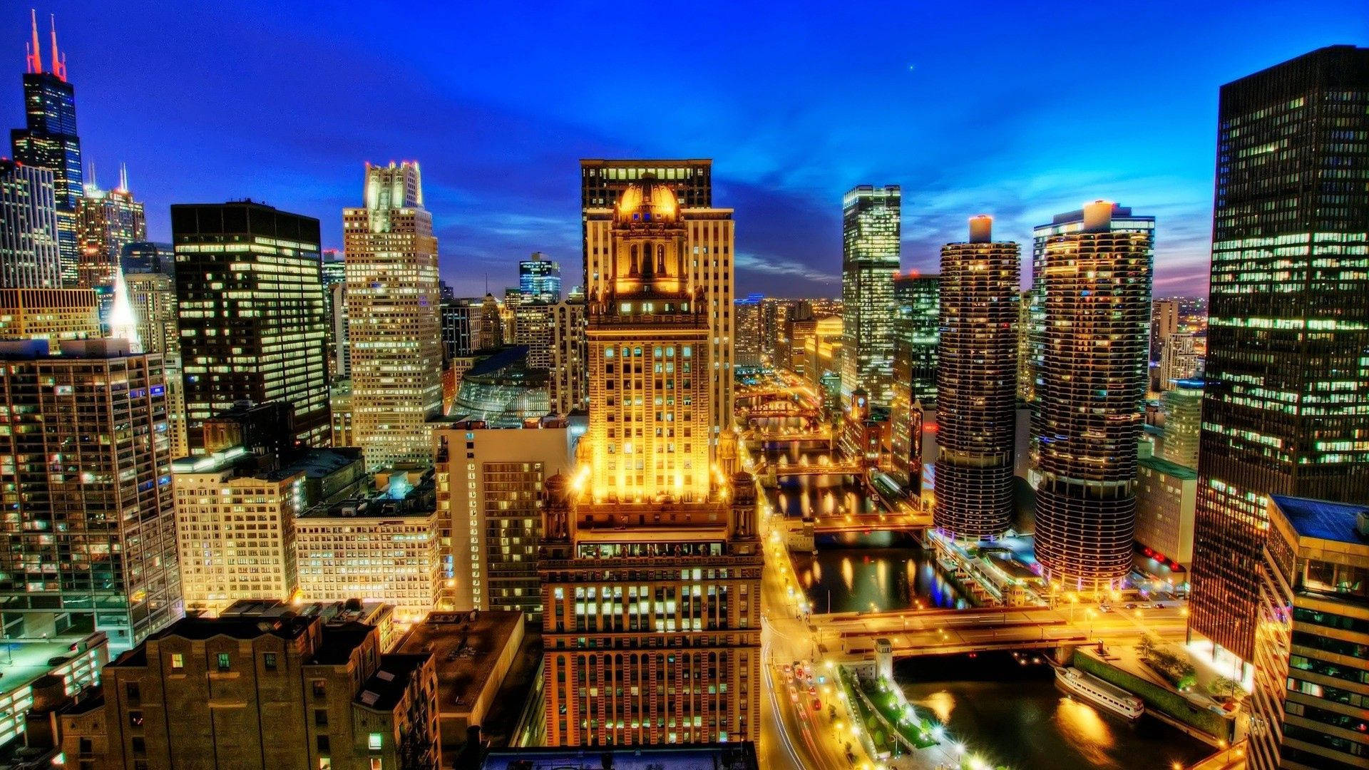 Amazing City Lights Of Chicago Background