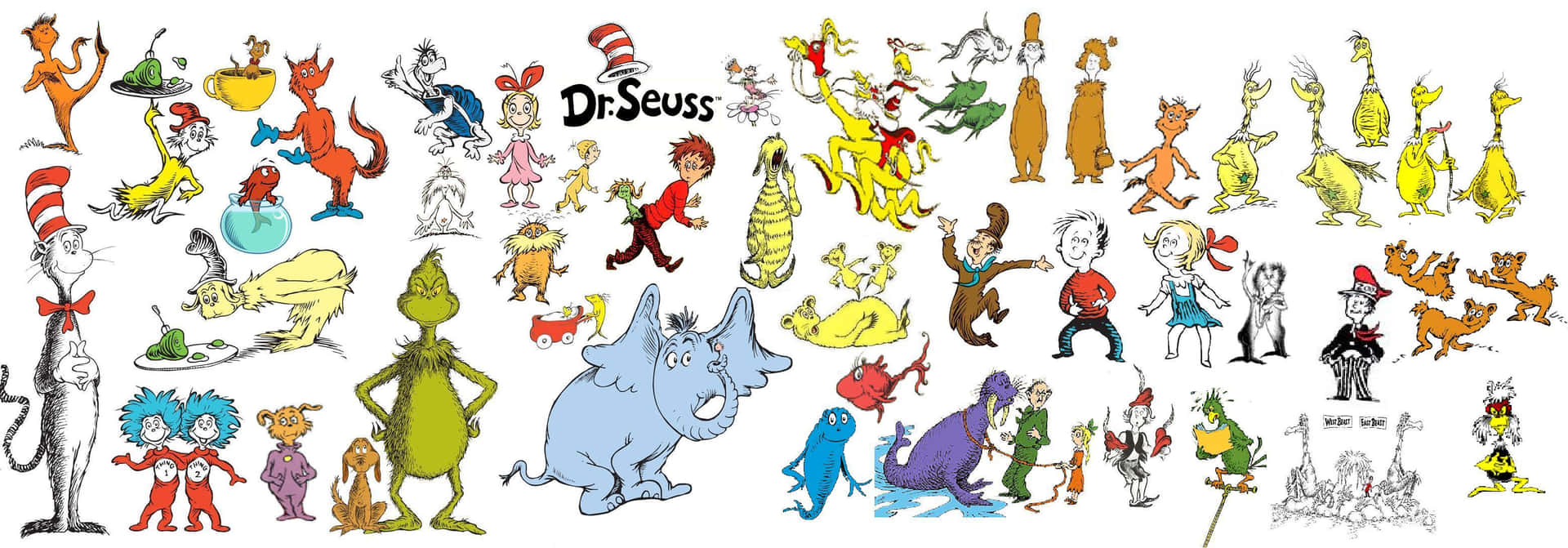 Amazing Dr. Seuss Book Characters Illustration