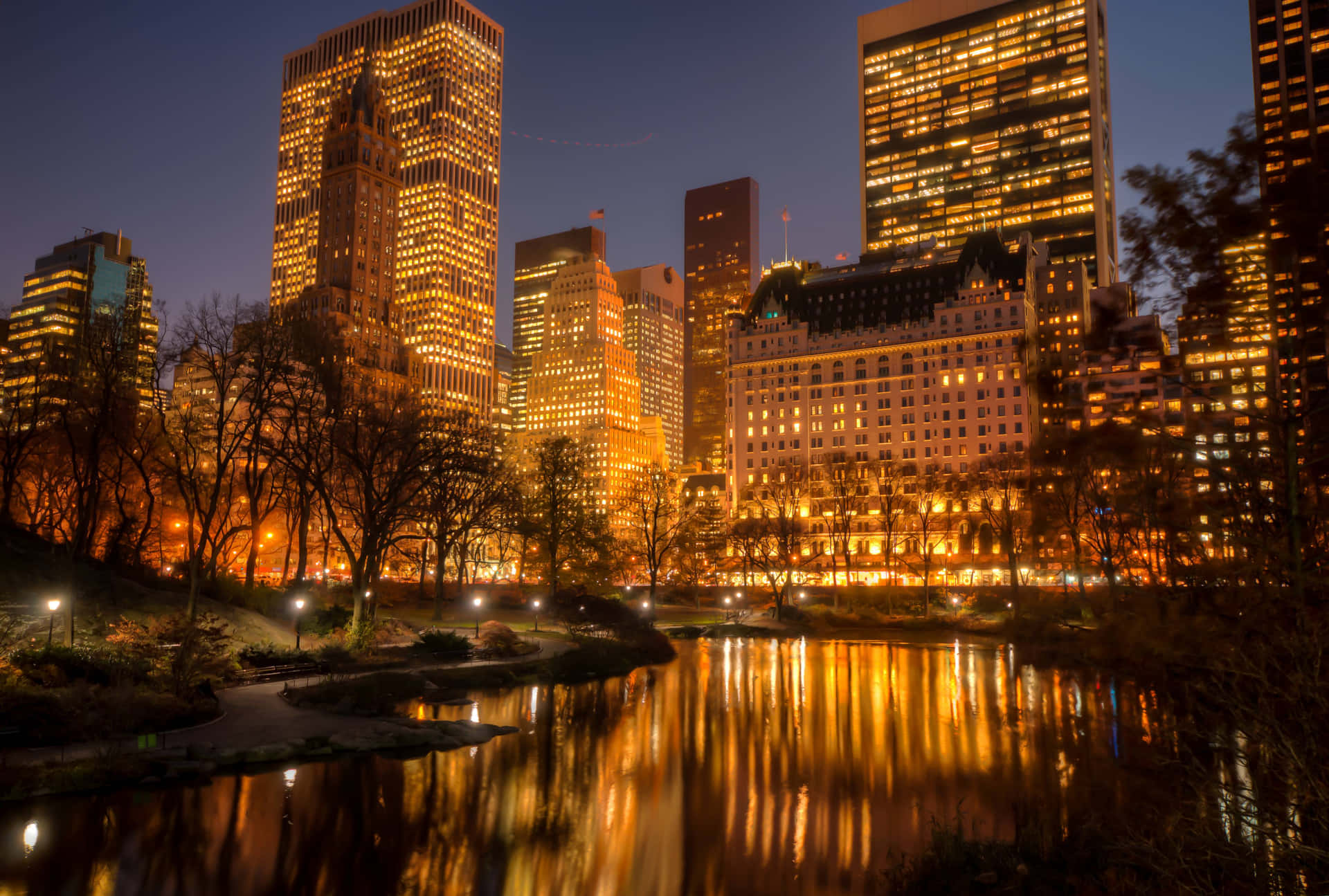 Amazing Night Skyline Of A Modern City. Background