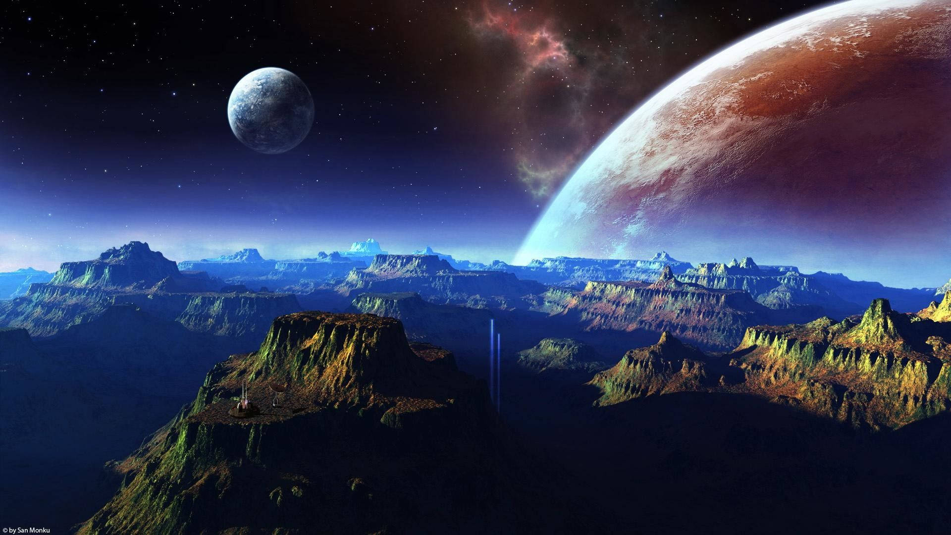 Amazing Planets And Mountains Background