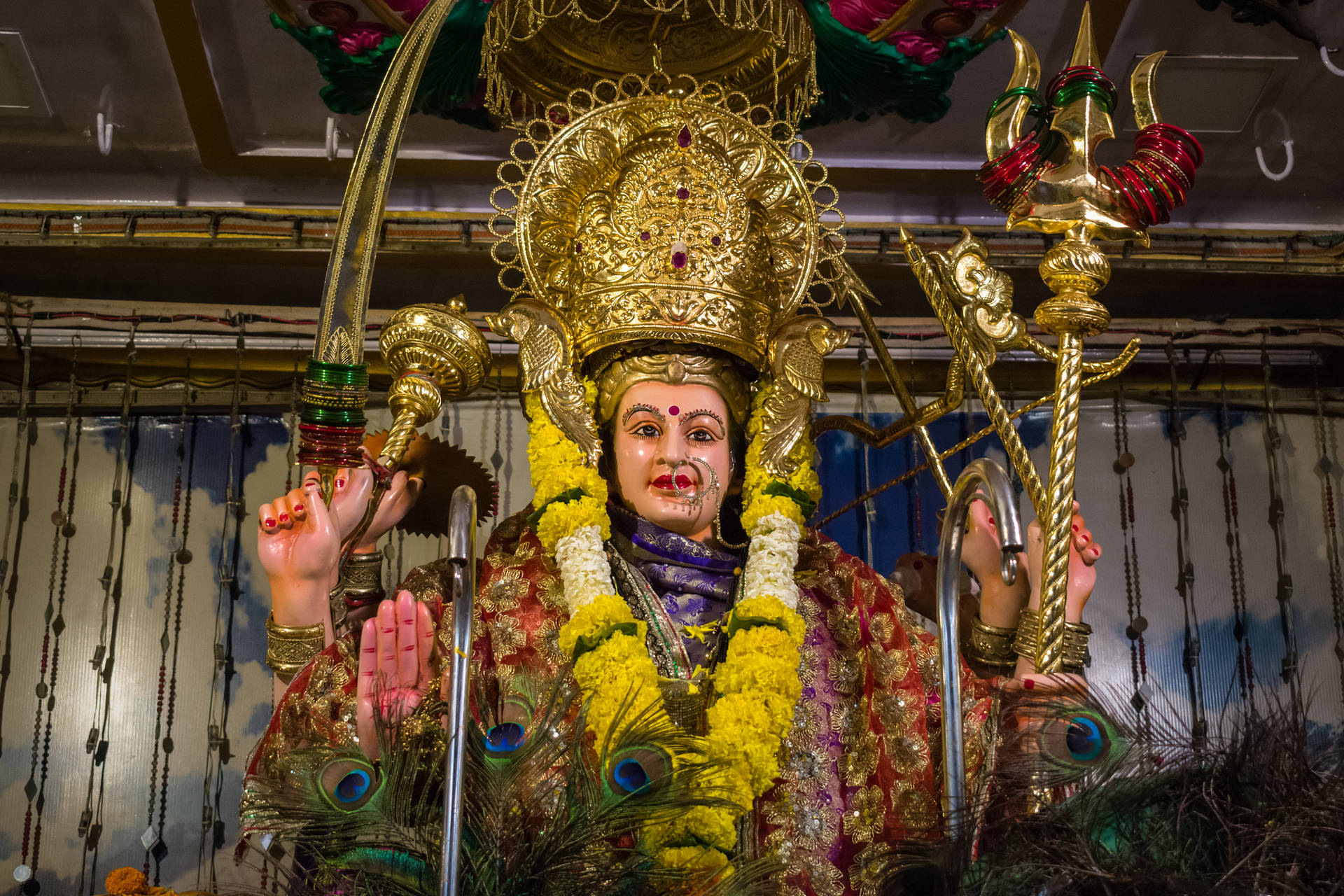 Ambe Maa Goddess With Yellow Garland Background