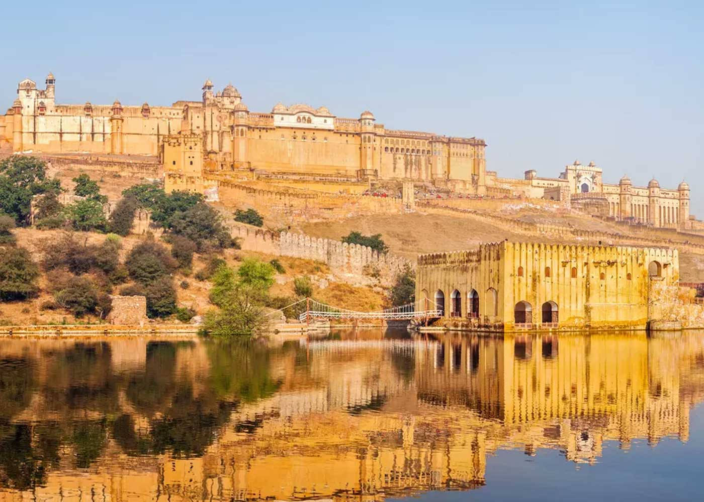 Amber Fort Jaipur Reflection Maota Lake Background