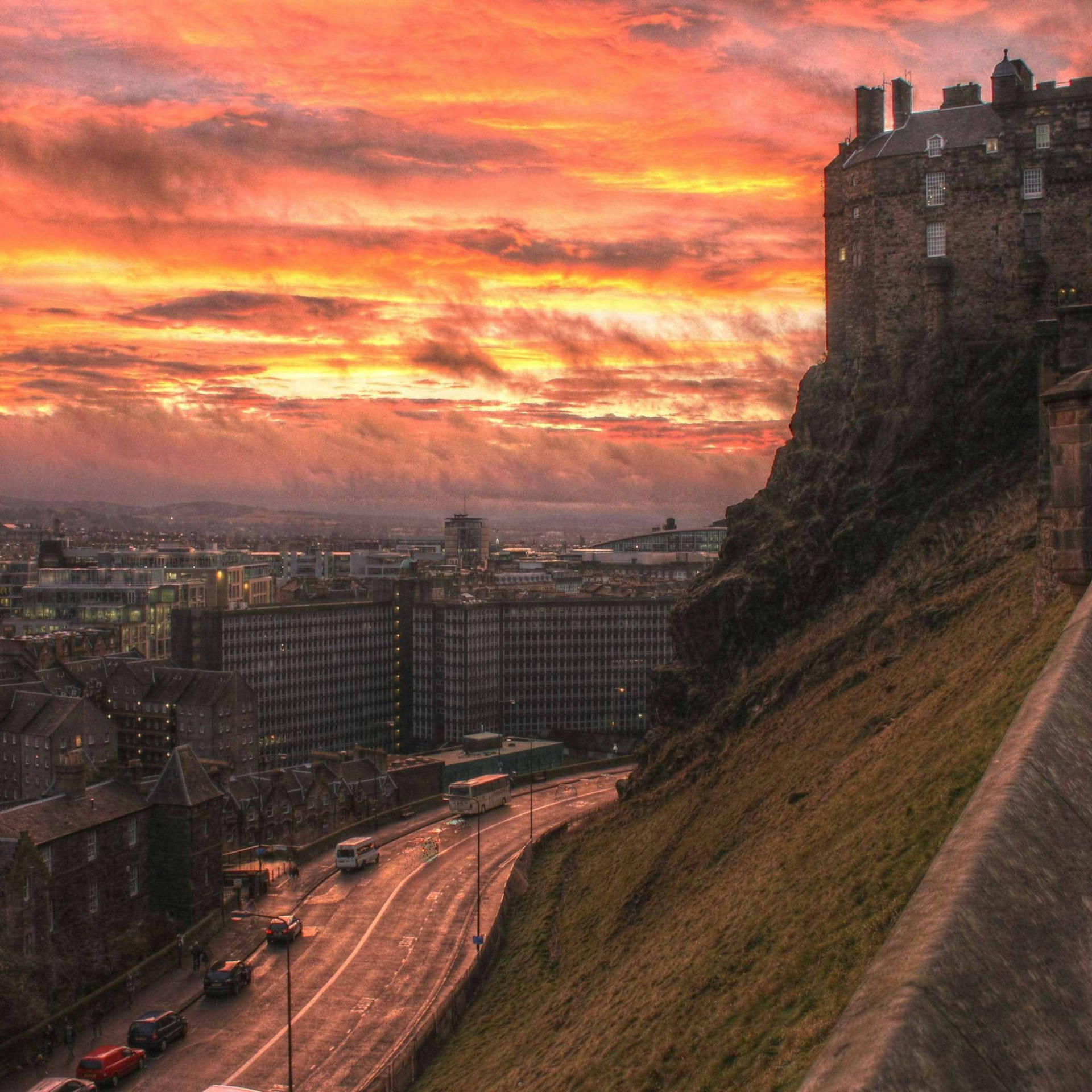 Amber Sunset Sky At Edinburgh Castle