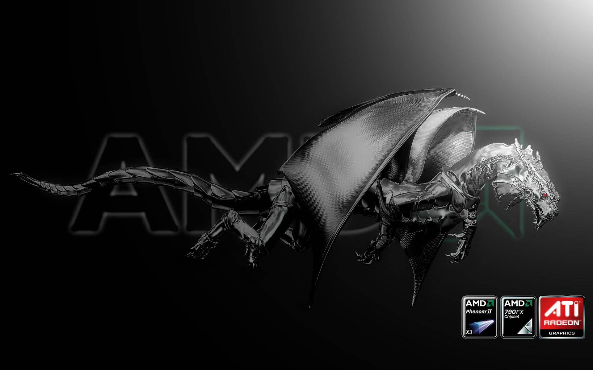 Amd Logo With A Soaring Dragon Backdrop Background