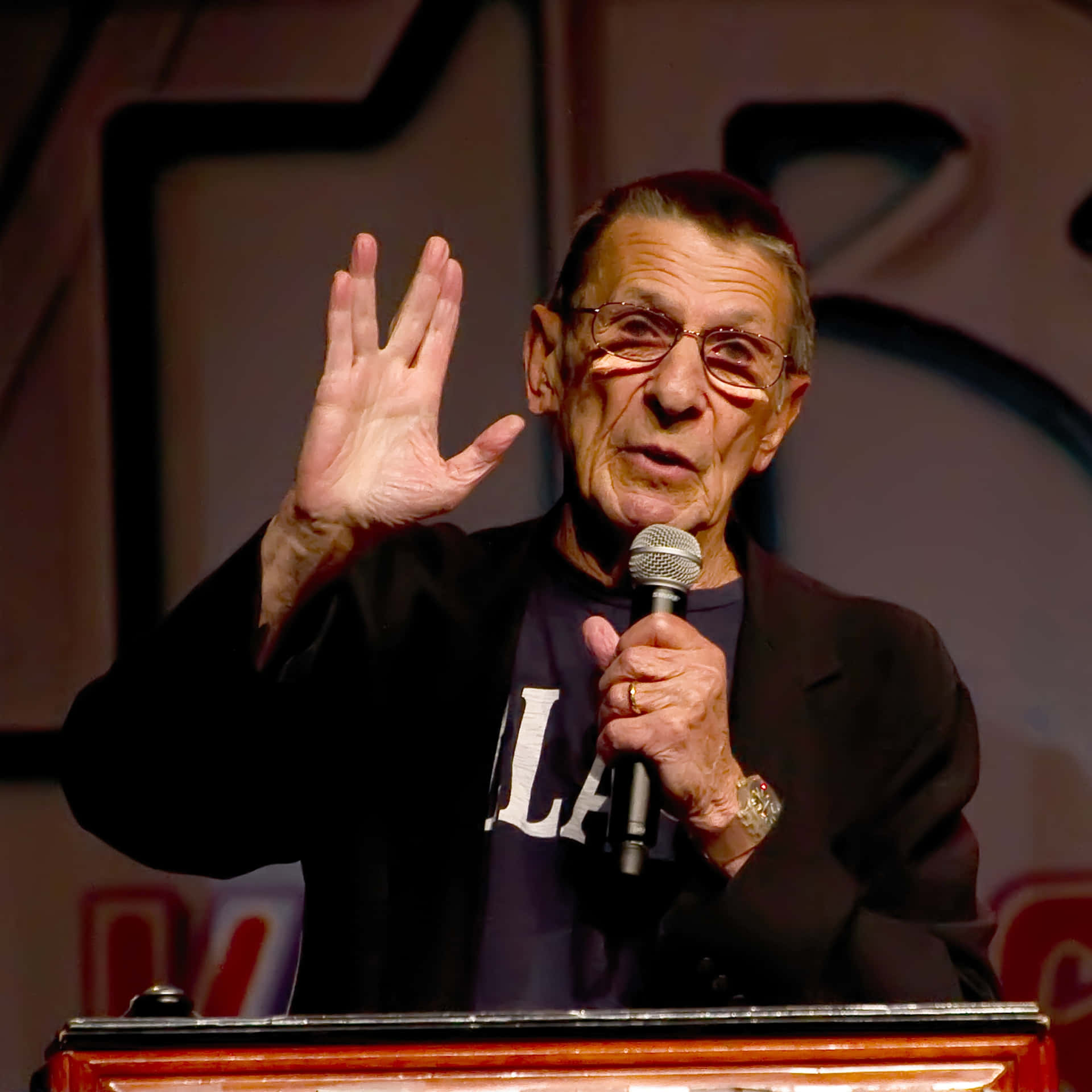 American Actor Leonard Nimoy Vulcan Hand Gesture Background