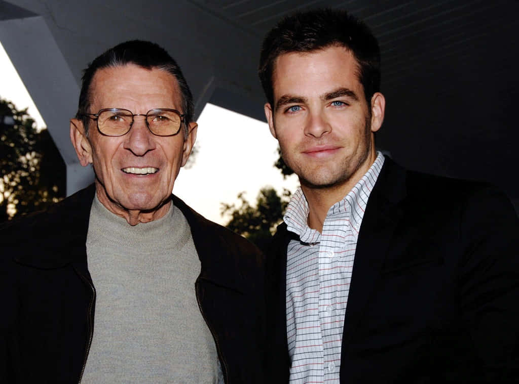 American Actors Leonard Nimoy And Chris Pine Background