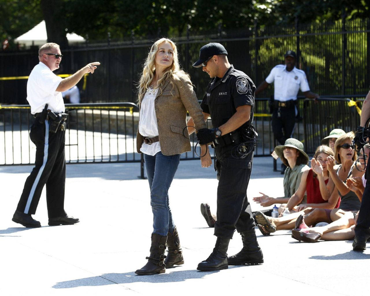 American Actress And Environmentalist, Daryl Hannah, Arrested During A Protest Background