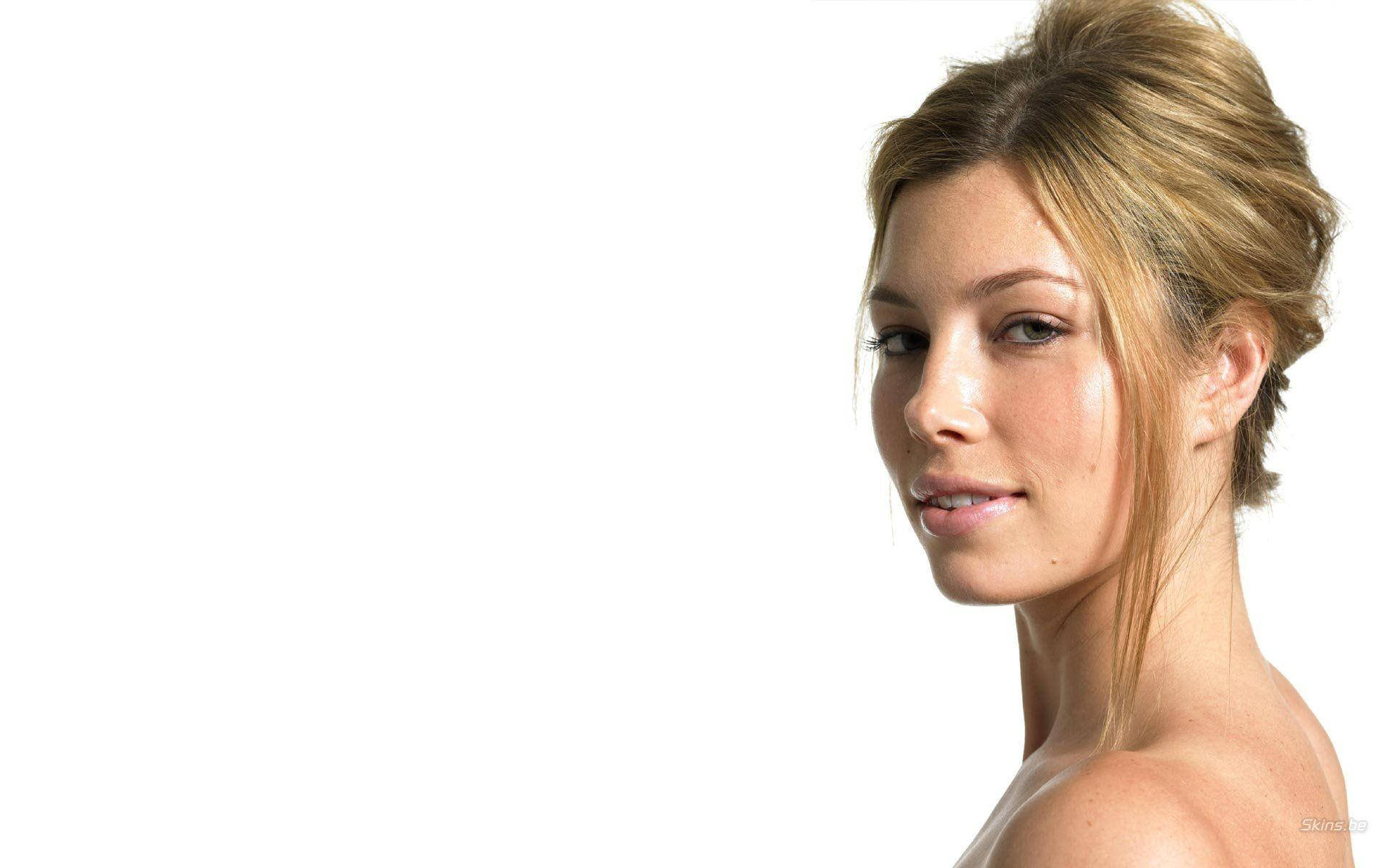 American Actress Jessica Biel Adorable Side View Background