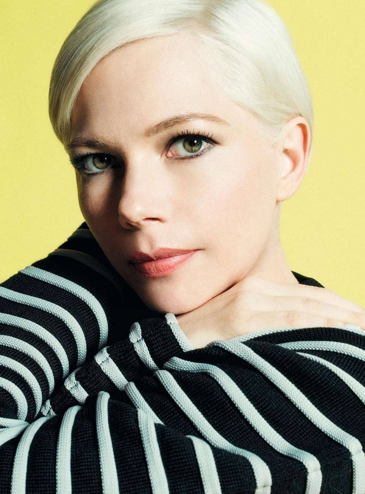 American Actress Michelle Williams In Stripe Shirt