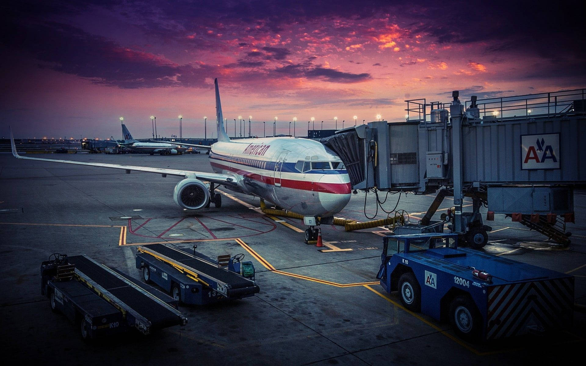 American Airlines With Purple Sunset Background