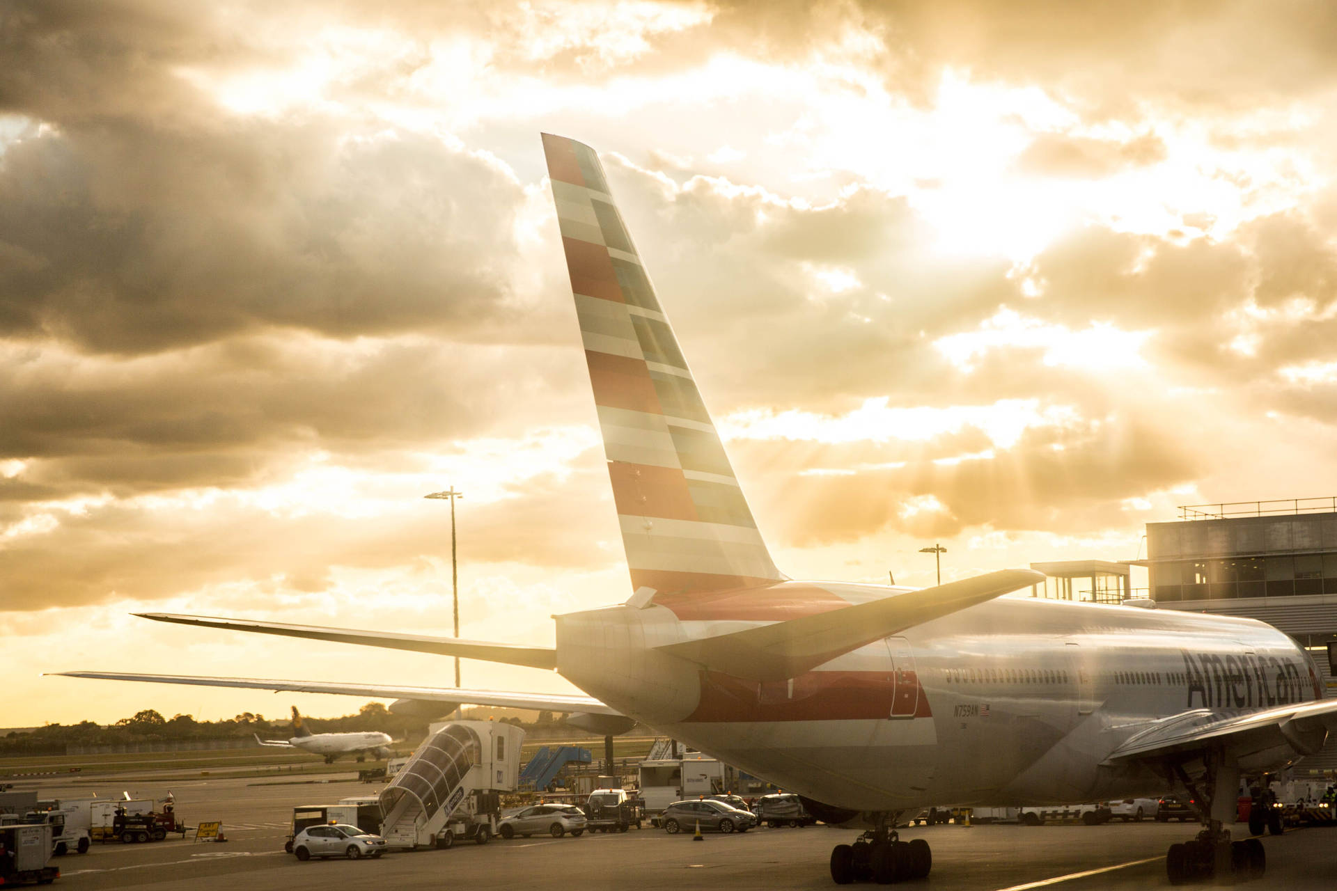 American Airlines With Sunset Background