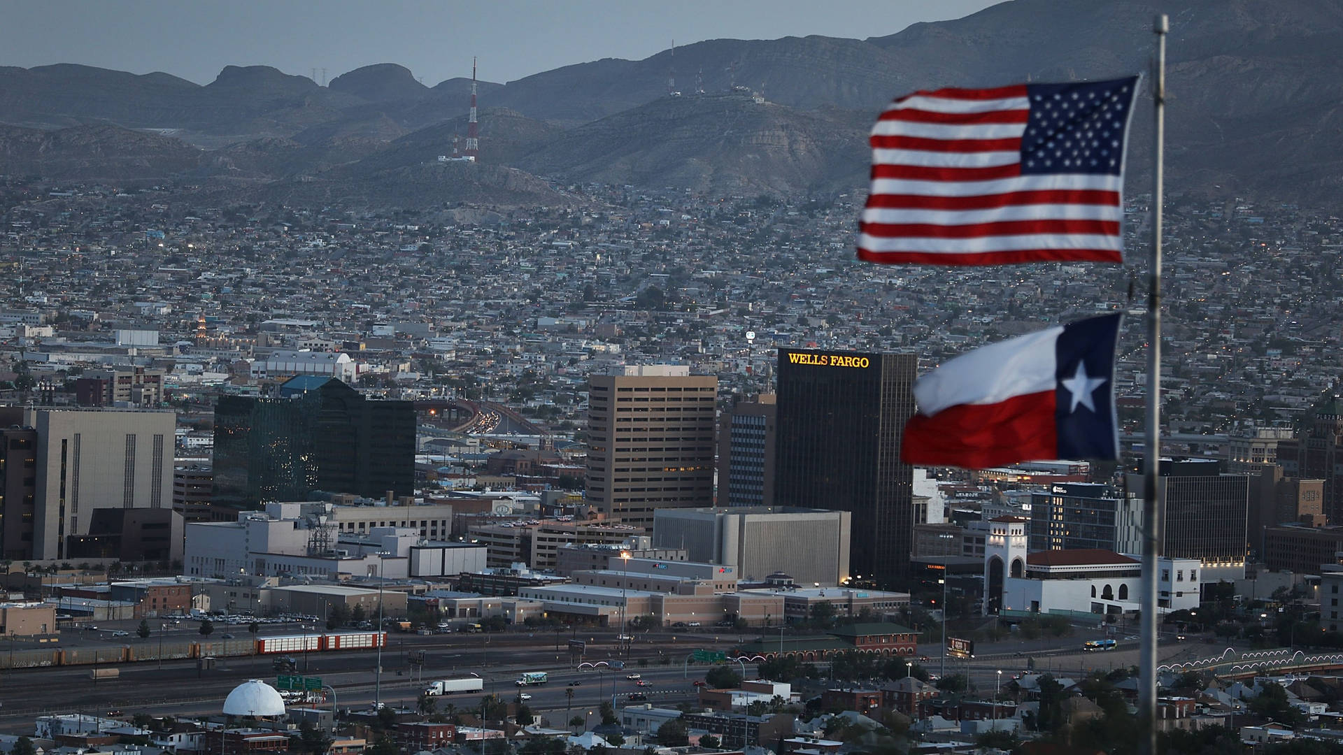 American And Texas Flags In El Paso