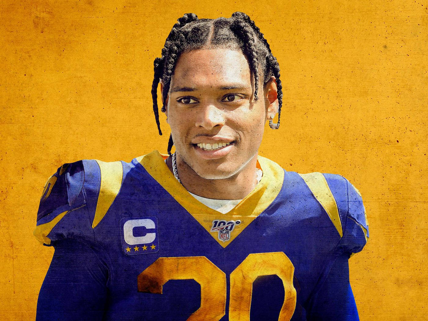 American Athlete Jalen Ramsey Rams Yellow Background