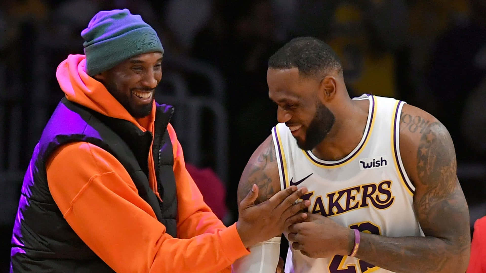 American Basketball Athletes Lebron And Kobe Playing Around Background