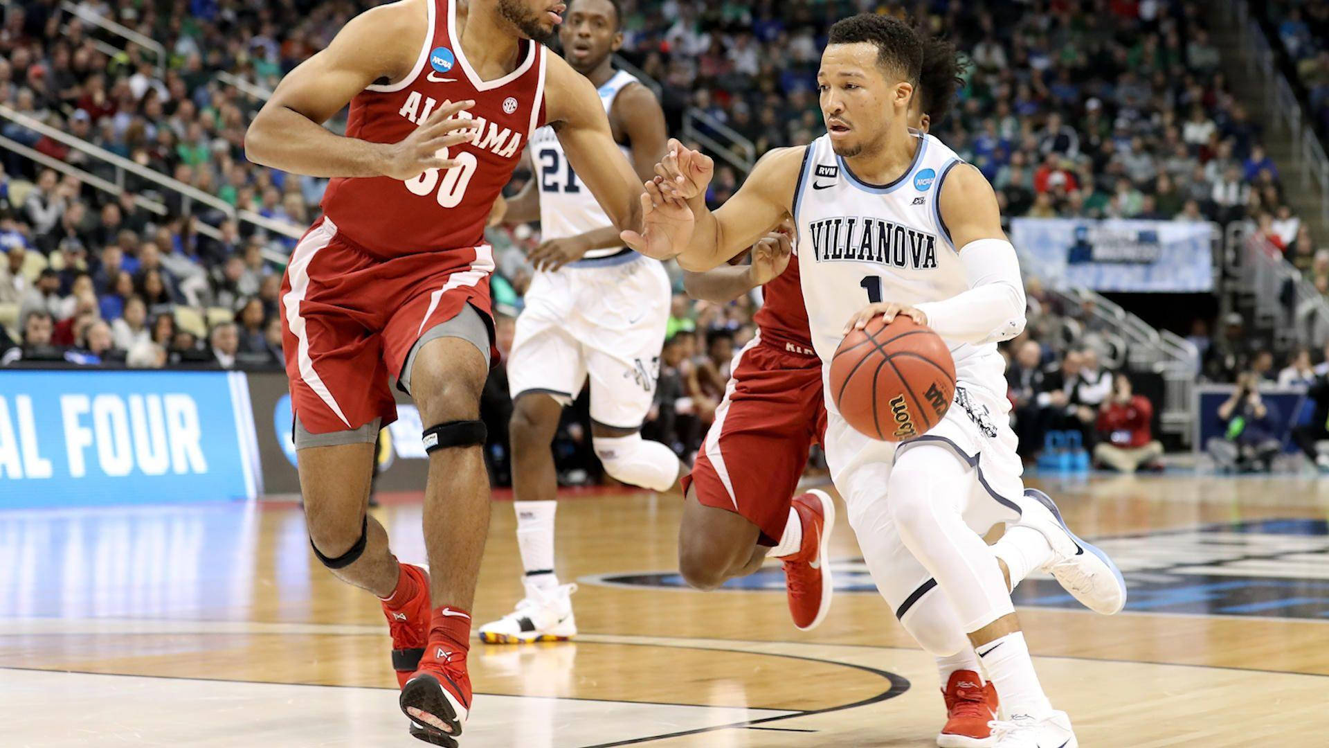 American Basketball Player Jalen Brunson Dribbles Background