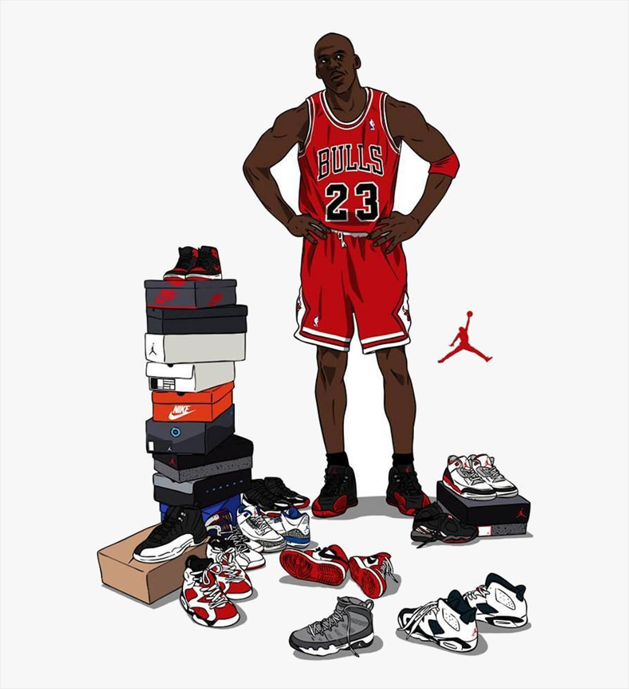 American Basketball Player Michael Jordan With Cartoon Sneakers Digital Artwork Background