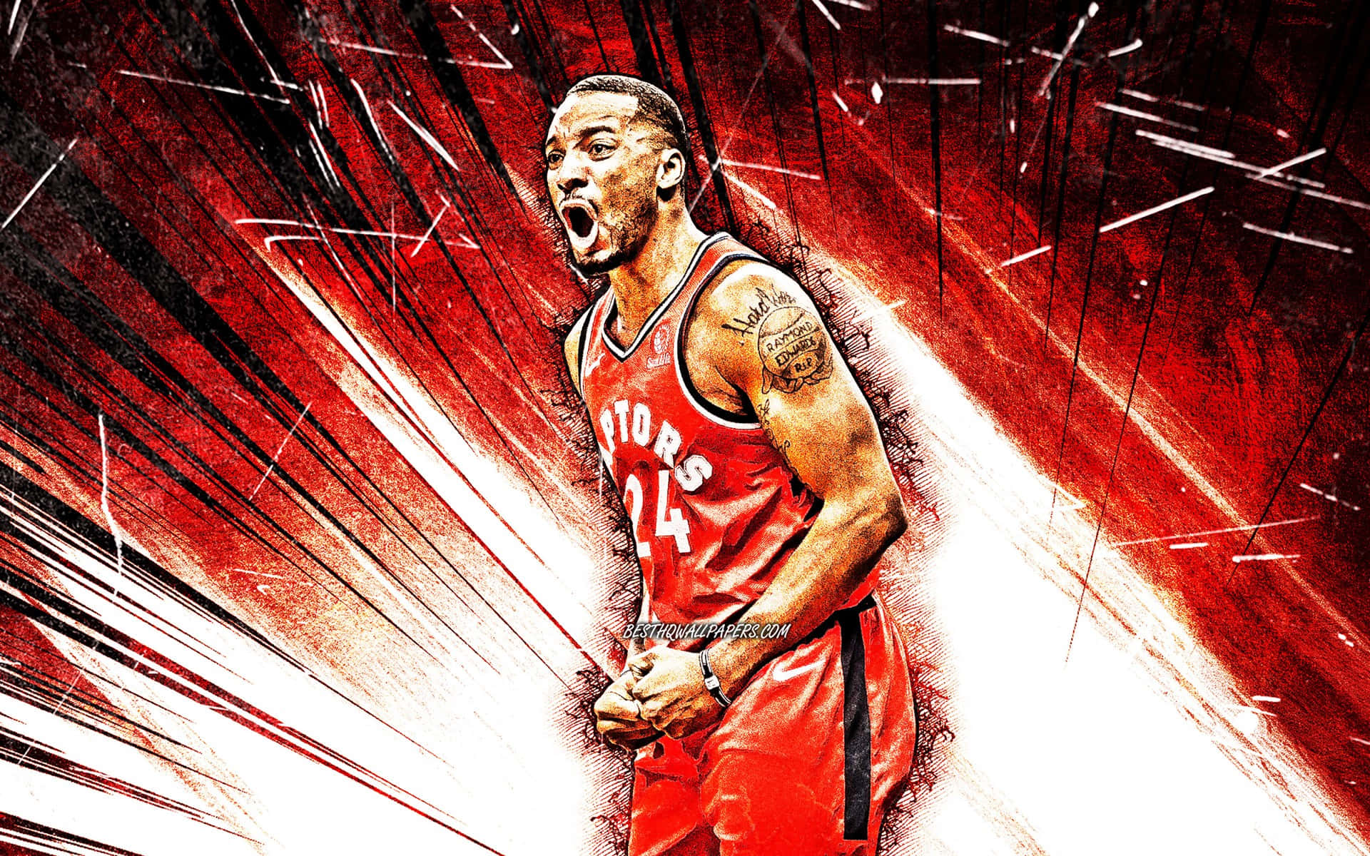 American Basketball Player Norman Powell Red Poster Background