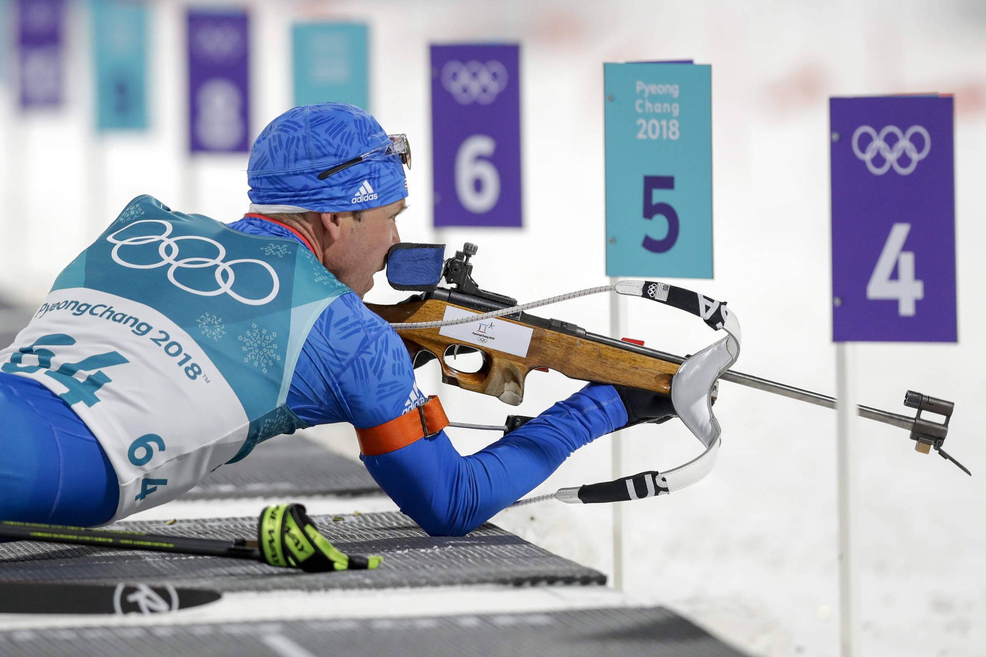 American Biathlete Lowell Bailey Aiming Precision In Biathlon At 2018 Winter Olympics Background