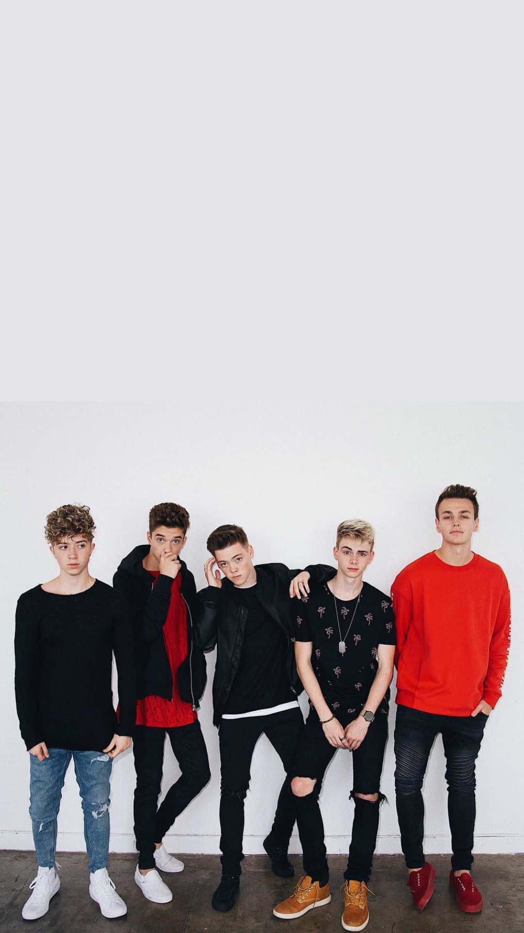 American Boy Band Why Don't We Against A White Wall Background