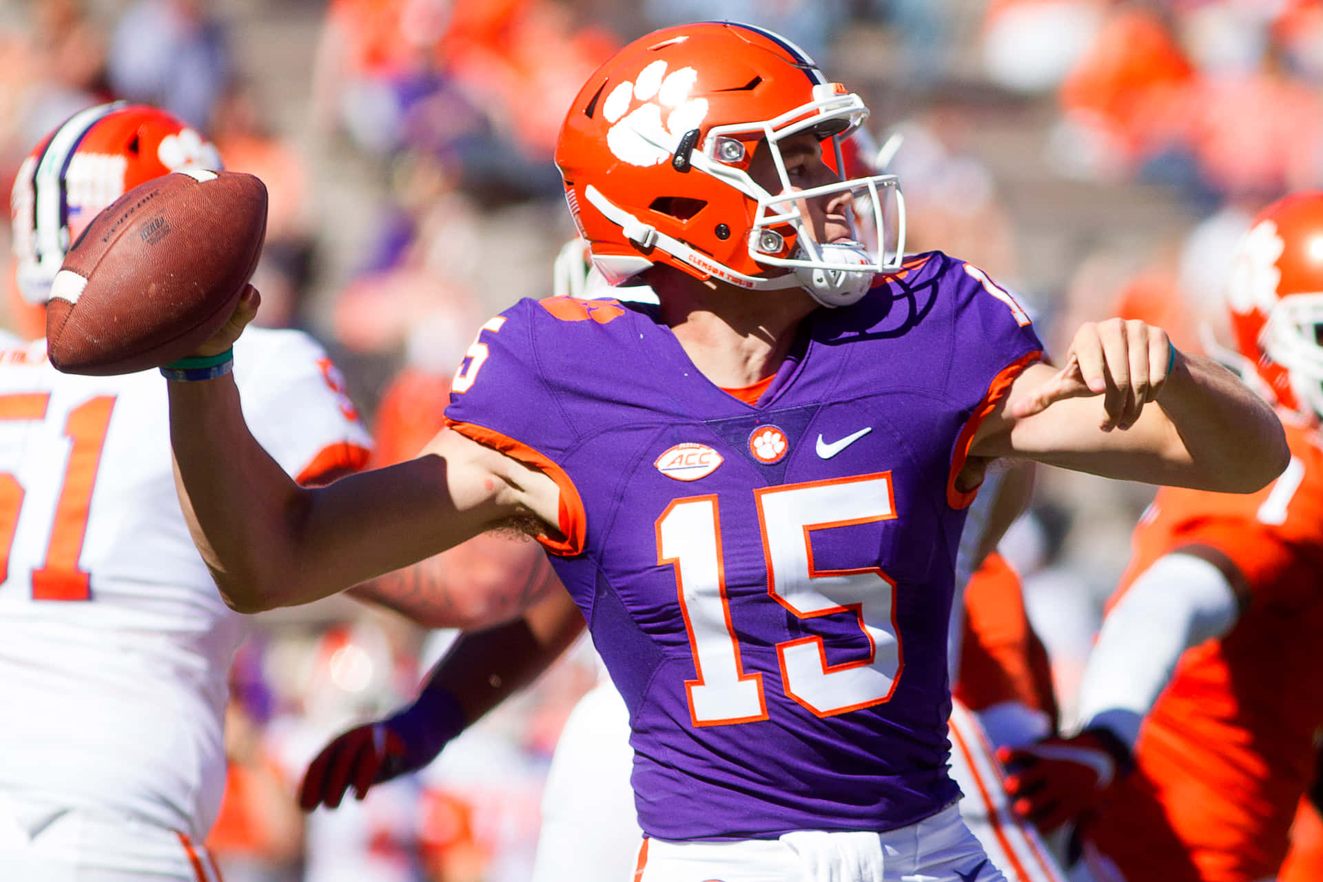 American College Football Player Hunter Johnson Clemson Tigers Football Background