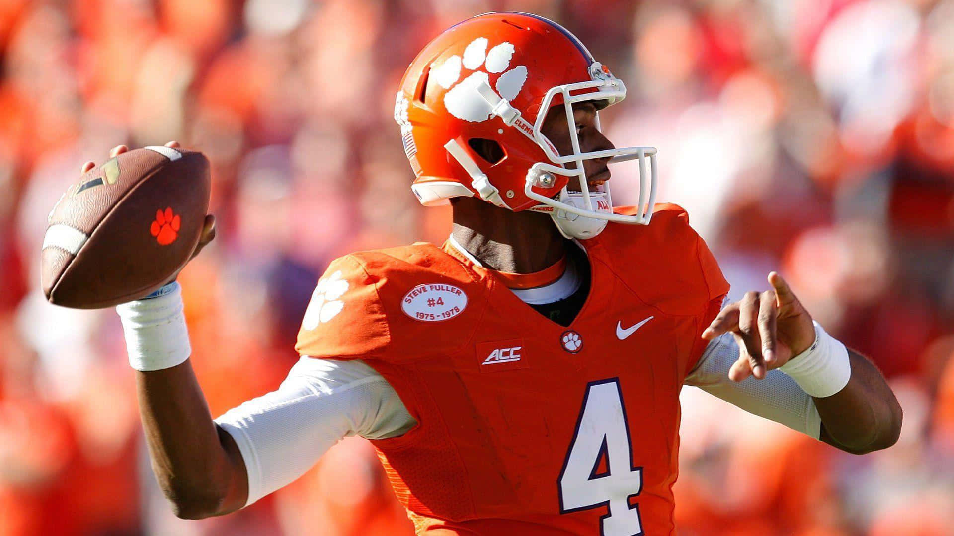American College Quarterback Deshaun Watson Clemson Tigers Football Background