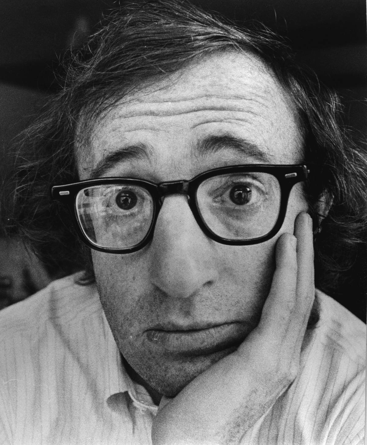 American Director Woody Allen Greyscale Close Up Portrait