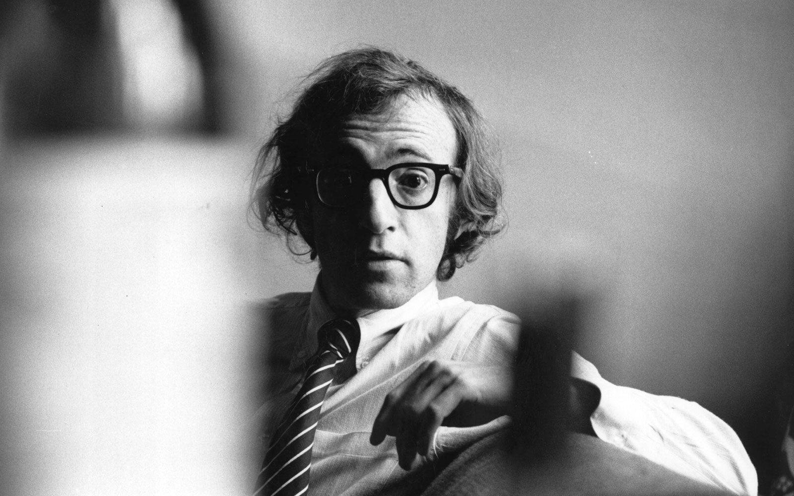 American Film Director And Writer Woody Allen Greyscale Portrait Background