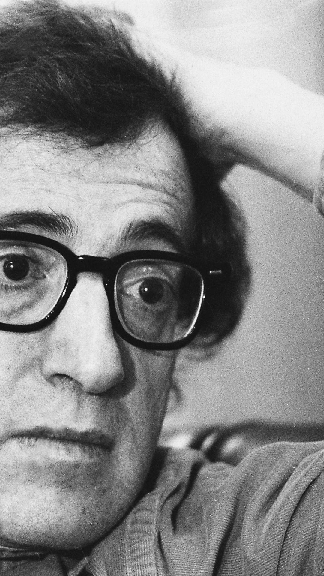 American Filmmaker Woody Allen Extreme Close Up Greyscale Shot Background